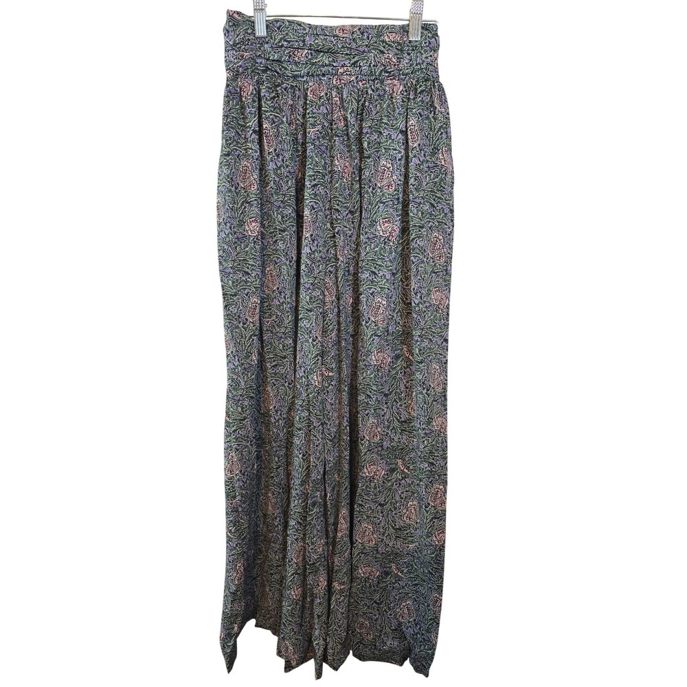 Entro Womens Purple Green‎ Floral Paisley Wide Leg Smocked Back Pants Size M NWT